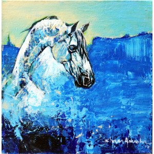 Shan Amrohvi, 08 x 08 inch, Oil on Canvas, Horse Painting, AC-SA-106